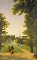 Promenade von Napoleon I. (1769-1821) und Marie-Louise (1791-1847) im Parc de Saint-Cloud im Jahr 1810